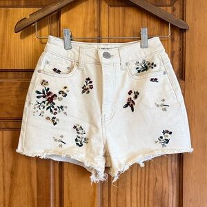 Embroidered Floral Women's White Jean Shorts